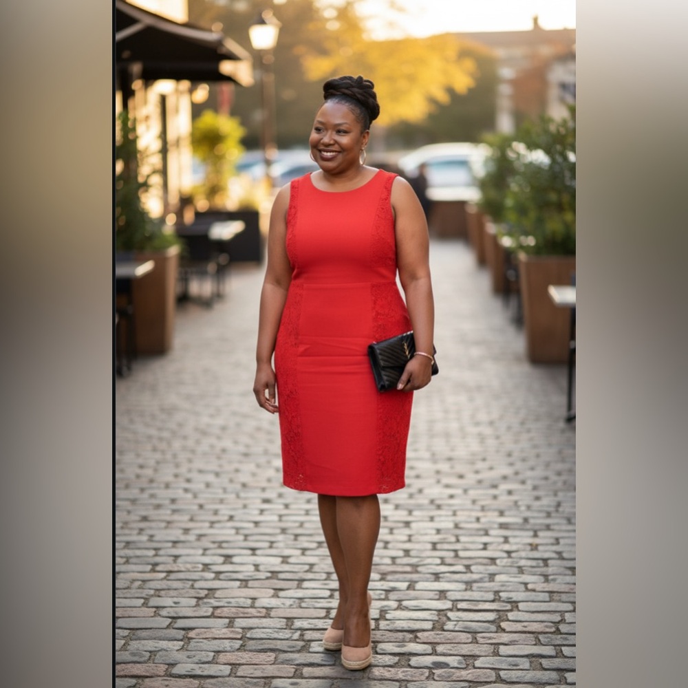Adrianna Papell Vibrant burnt orange sheath Midi Dress